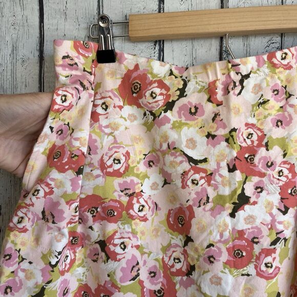 J Jill Womens Pink Floral Pull-On Jersey Knit Skirt Size Petite L Knee Length - Picture 2 of 7